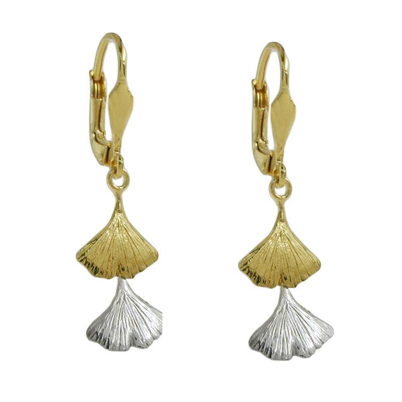 375 Ohrbrisur Gold 9 Karat Ginko Blatt bicolor