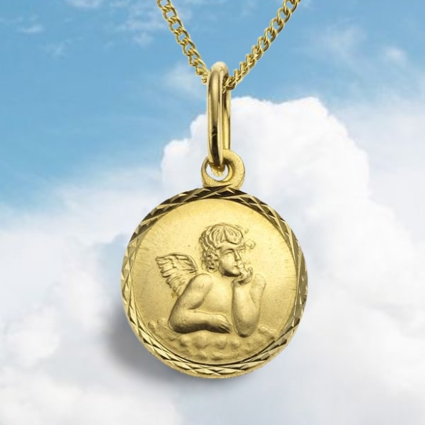 333 Gold Anhänger ZEEme for Kids mit Engelmotiv +Panzerkette 38cm