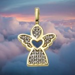333 Gold Engel mit Herz in der Mitte und 23 Zirkonia