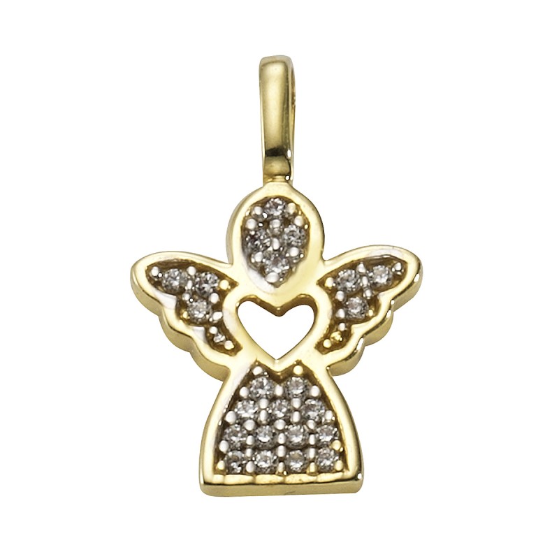 333 Gold Engel mit Herz in der Mitte und 23 Zirkonia