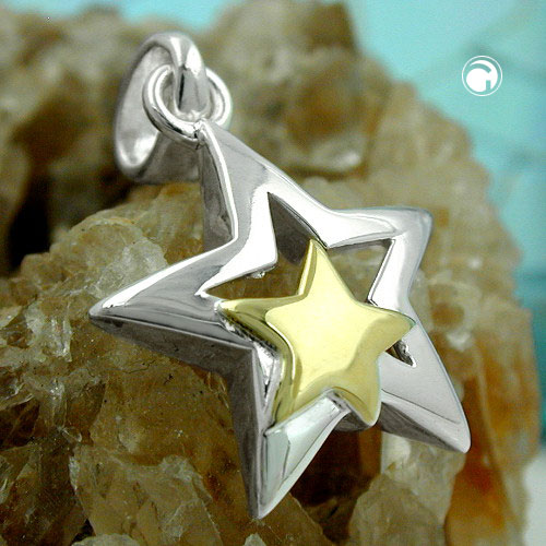 925 Silber Stern Anhänger bicolor