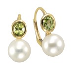 Ohrbrisur aus 333 Gelbgold mit Peridot Steinen und Süsswasser Perlen