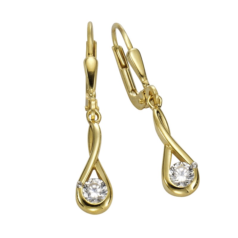 333 Gold Ohrhänger 3,4 cm leicht verspielte Form mit Zirkonias