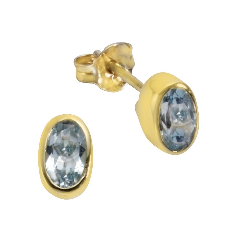 333 Gold Ohrstecker mit je einem Blautopas Stein