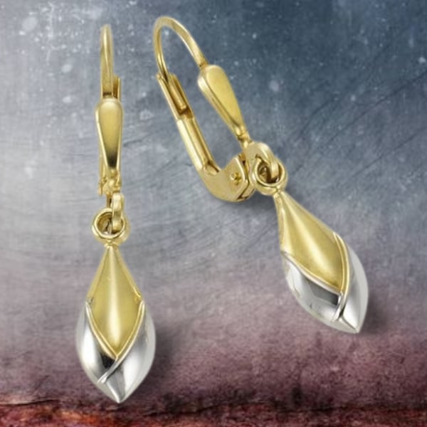 moderne 333 Gold Ohrhänger im Bicolor Look 2,6 cm