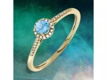 Diamant Ring 375 Gelbgold mit einem Blautopas Stein