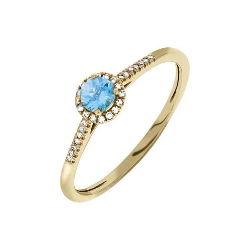 Diamant Ring 375 Gelbgold mit einem Blautopas Stein