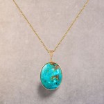 925 Silberkette vergoldet 45 cm mit einem leuchtend blauen Türkis Anhänger