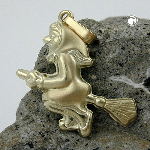 375 Gold Anhänger Hexe  20x22 mm mattglänzend 9 Karat