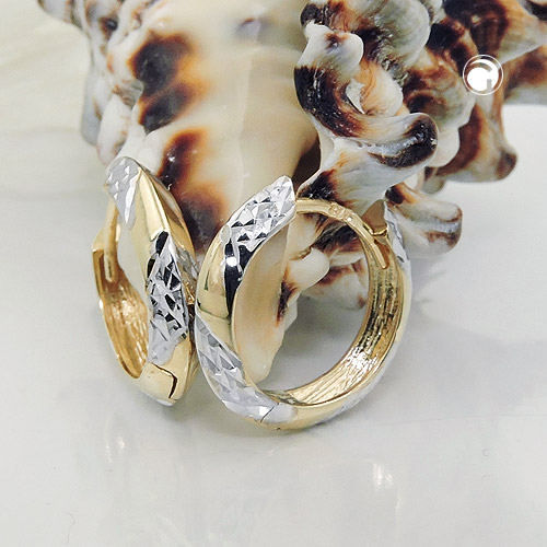 375 Gold Creolen mit Klappscharnier bicolor diamantiert