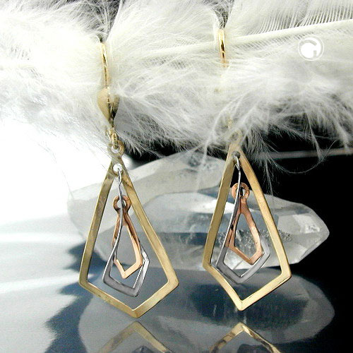 Ohrbrisur 375 Gelbgold 9 Karat Rhomben Tricolor