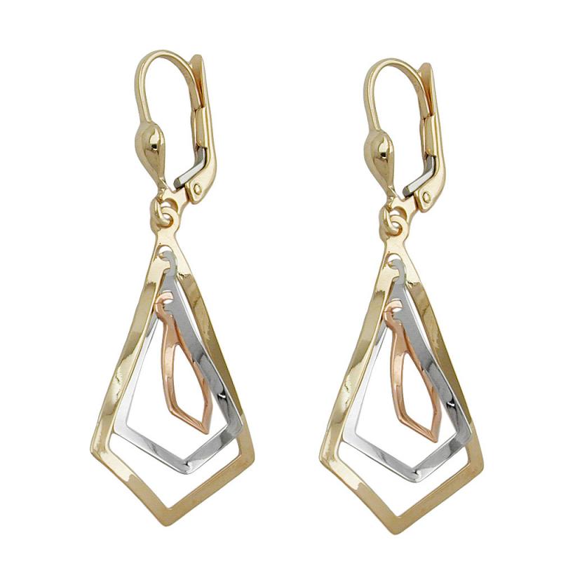 Ohrbrisur 375 Gelbgold 9 Karat Rhomben Tricolor