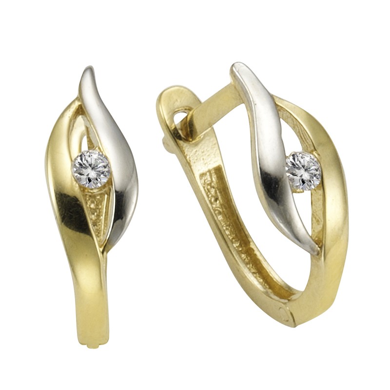 375 Gold Creolen mit Zirkonia 1,55 cm länge geschwungen mit bicolor effekt