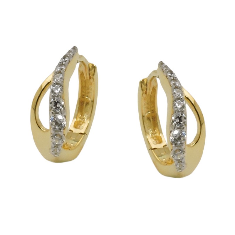 375 Gold Creolen mit Zirkonias Tropfenform mit Klappscharnier