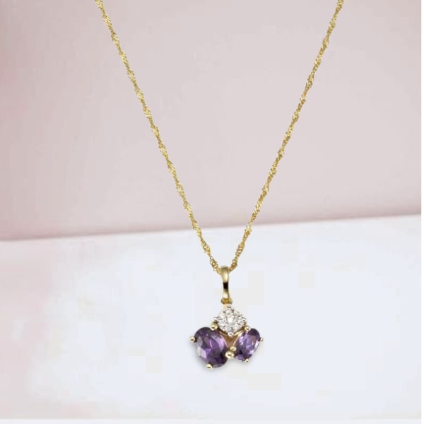 375 Goldkette 43 cm mit einem wunderschönen Amethyst/Zirkon Anhänger