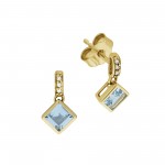 585 Gelbgold Ohrstecker mit Diamanten und einem schönen Blautopas
