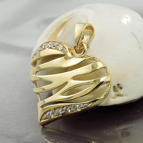 Herz aus 375 Gold mit Zirkonia Steinen 9 Karat