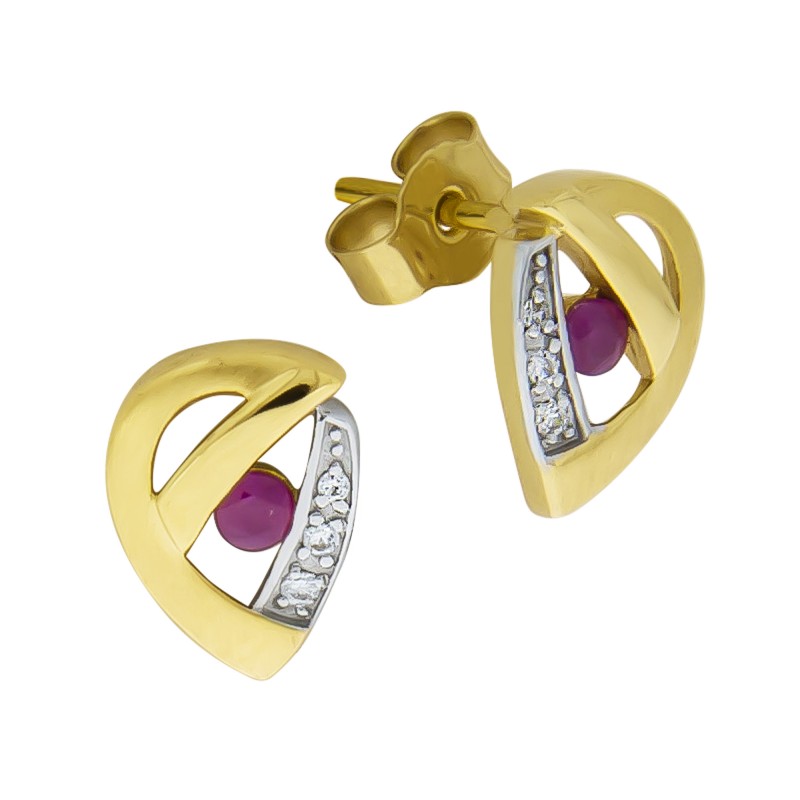 Moderne 333 Gold Ohrstecker mit einem Rubinstein und Zirkonias