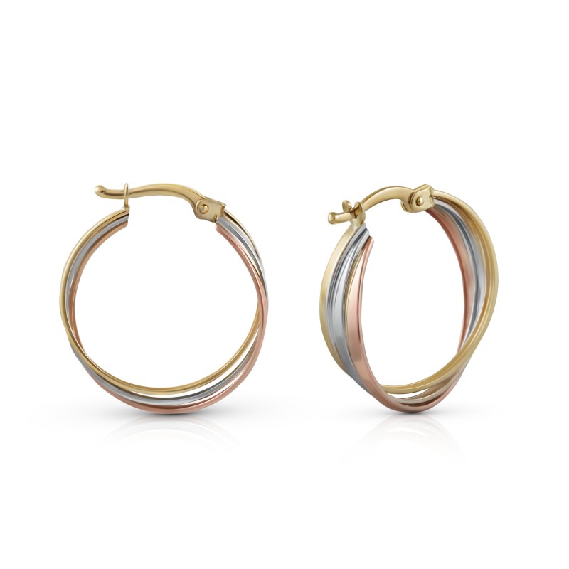 verspielte Creolen 585 Gold tricolor Design 2 cm