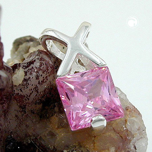 925 Silber Anhänger mit pinkem Zirkon Stein 13 x 6 mm