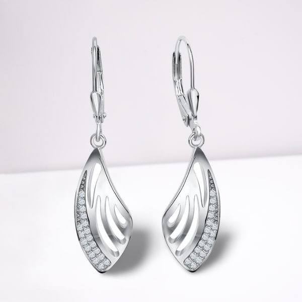 925 Silber Ohrhänger mit sehr schöner Form 36 Zirkonias 3,7 cm