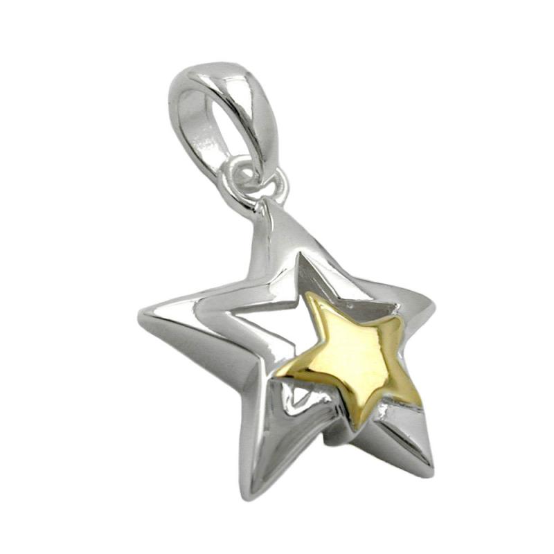925 Silber Stern Anhänger bicolor