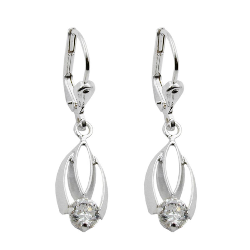 925 Sterling Silber Ohrringe mit 2 Zirkonia Steinen violett