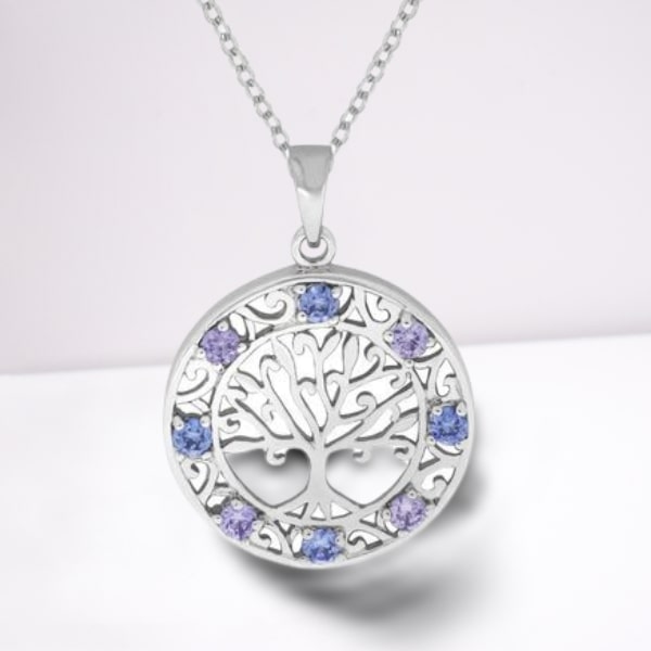 Anhänger mit blauen Zirkonia und Ankerkette 925 Silber 45 cm