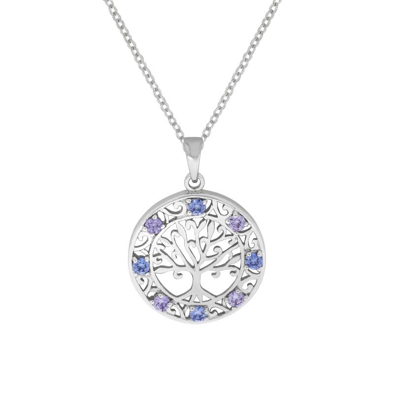 Anhänger mit blauen Zirkonia und Ankerkette 925 Silber 45 cm
