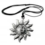 Kette 68mm Zinn-Anhänger große Sonne mit Gesicht