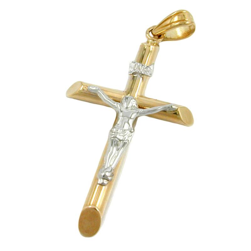 Kreuz Anhänger bicolor 375 Gold 9 Karat mit Weißgold