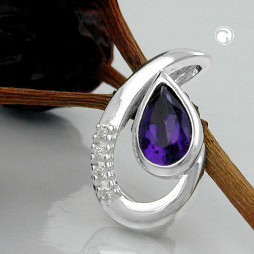 925 Silber Anhänger mit Amethyst 18 x 10 mm
