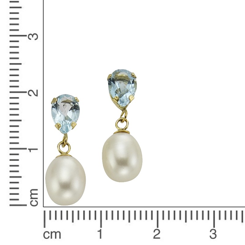 Blautopas Ohrhänger aus 333 Gold 1,8 cm mit Zuchtperlen