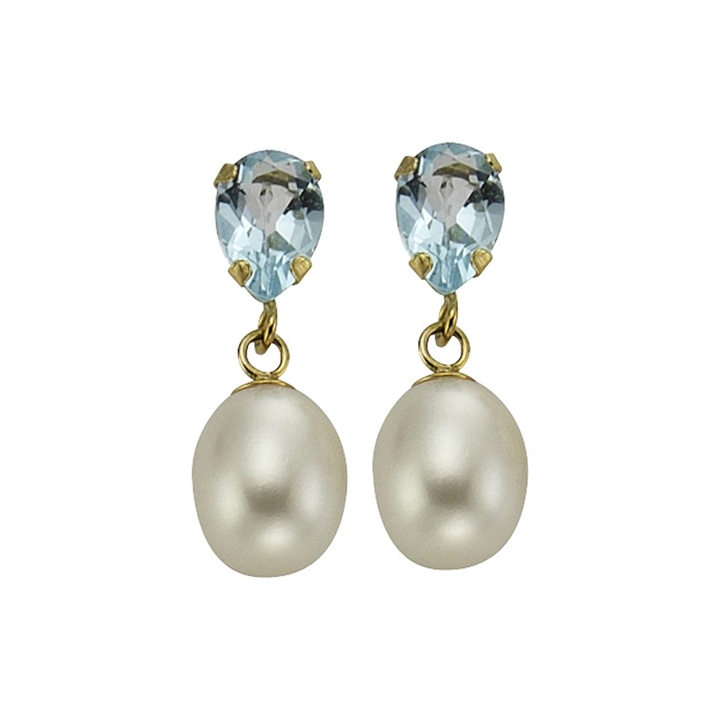 Blautopas Ohrhänger aus 333 Gold 1,8 cm mit Zuchtperlen
