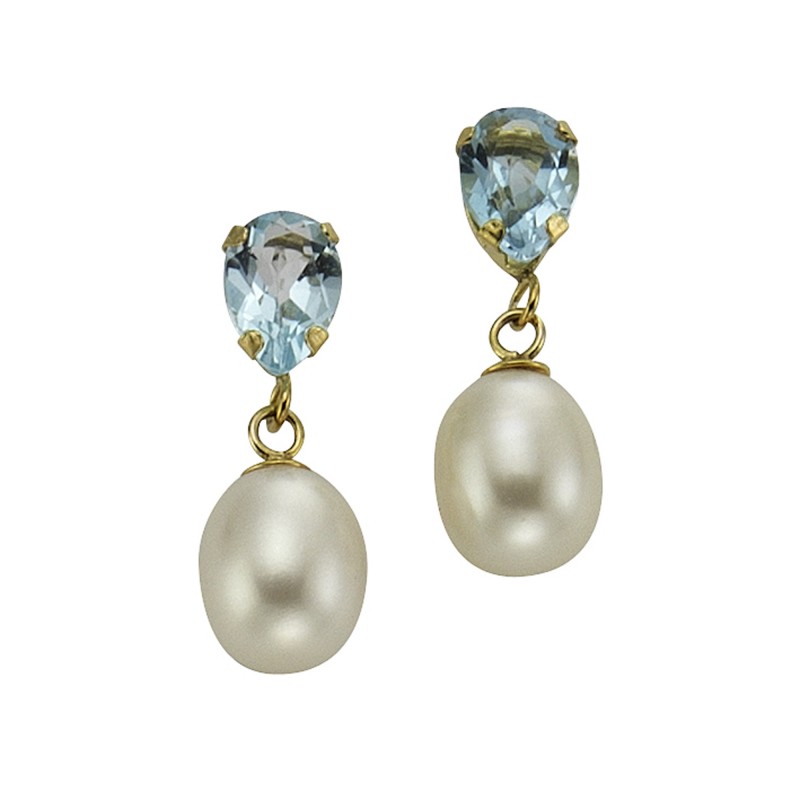 Blautopas Ohrhänger aus 333 Gold 1,8 cm mit Zuchtperlen