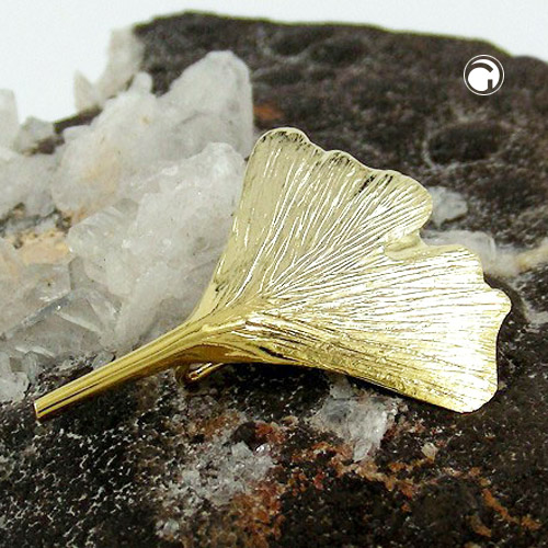 Brosche aus 375 Gold glänzende Oberfläche Ginkoblatt