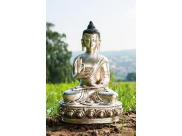 Amoghasiddhi Messingfigur versilbert 25 cm