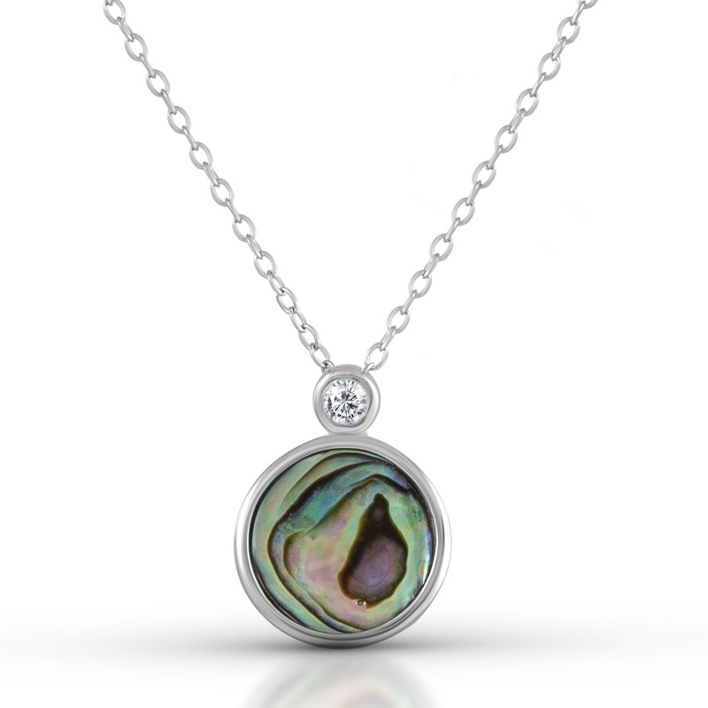 Collier aus 925 Silber 45 cm mit einer Abalone Muschel und einem Zirkonia