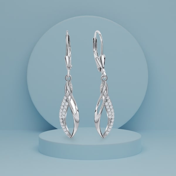 Edle 925 Silber Ohrhänger mit 17 weißen Zirkonia Steinen 3,8 cm länge