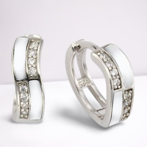Creolen mit Klappscharnier aus 925 Silber 1,3 cm mit Zirkonia