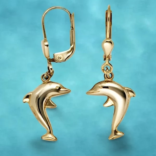 Ohrstecker aus 333 Gold mit verspielten Delfinen 3,2 cm länge