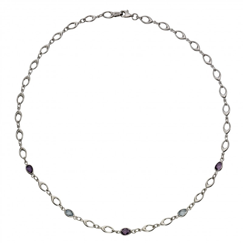 Ein schönes Collier aus 375 Weißgold 43 cm Blautopas/Amethyst