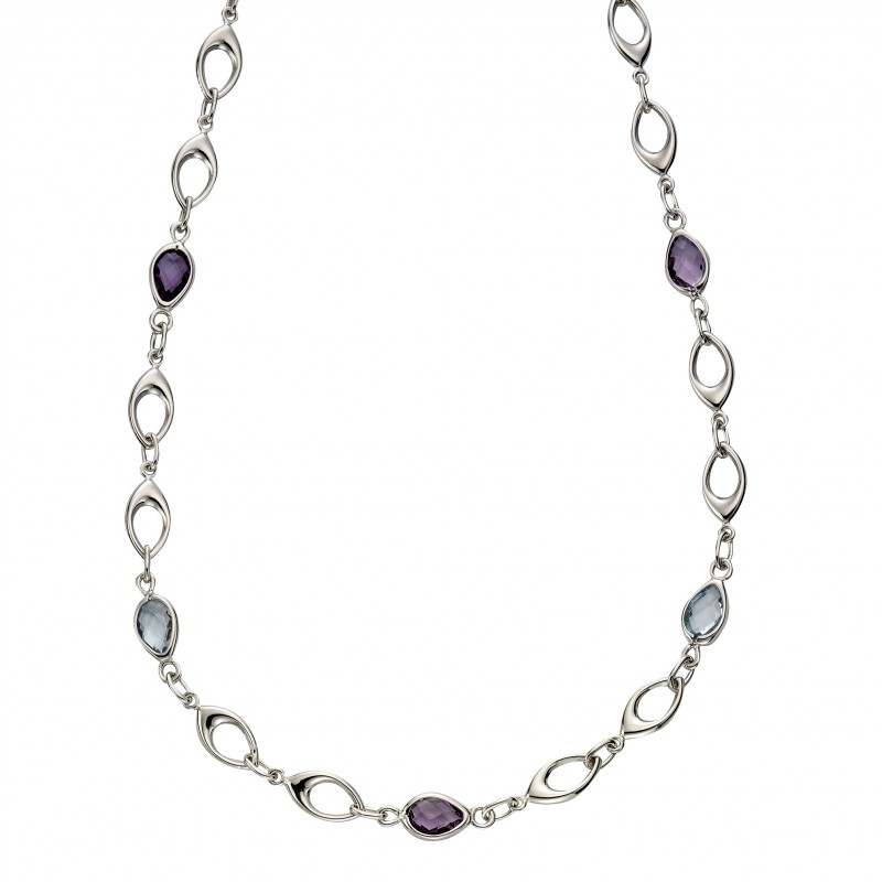 Ein schönes Collier aus 375 Weißgold 43 cm Blautopas/Amethyst
