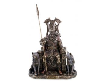 Figur aus Polyresin Odin/Wotan auf seinem Thron mit zwei Wölfen