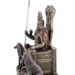Figur aus Polyresin Odin/Wotan auf seinem Thron mit zwei Wölfen