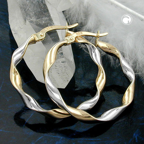 Geschwungene Creolen bicolor diamatiert aus 375 Gelbgold 26*3mm
