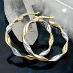 Geschwungene Creolen bicolor diamatiert aus 375 Gelbgold 26*3mm