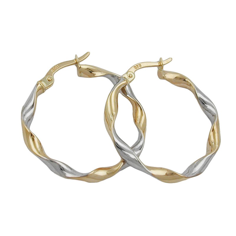Geschwungene Creolen bicolor diamatiert aus 375 Gelbgold 26*3mm
