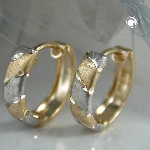 375 Gold Creole 9 Karat diamantiert bicolor