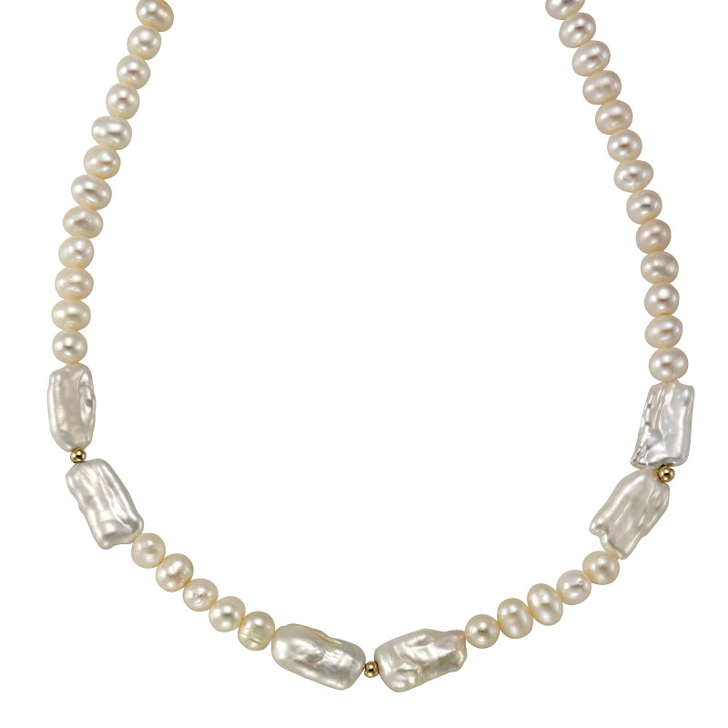 Faszinierendes 585 Gold Collier mit Süsswasser und Biwa Perlen